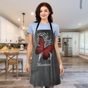 Red Rustic Butterfly Personalized Apron