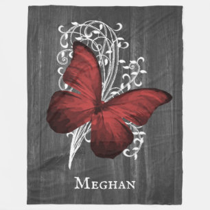 Red Rustic Butterfly Personalized Fleece Blanket