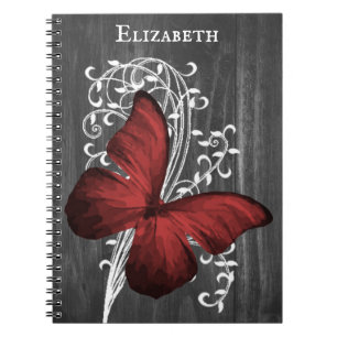 Red Rustic Butterfly Personalized Notebook