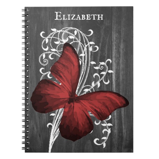 Red Rustic Butterfly Personalized Notebook (Front)