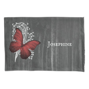 Red Rustic Butterfly Personalized Pillowcase