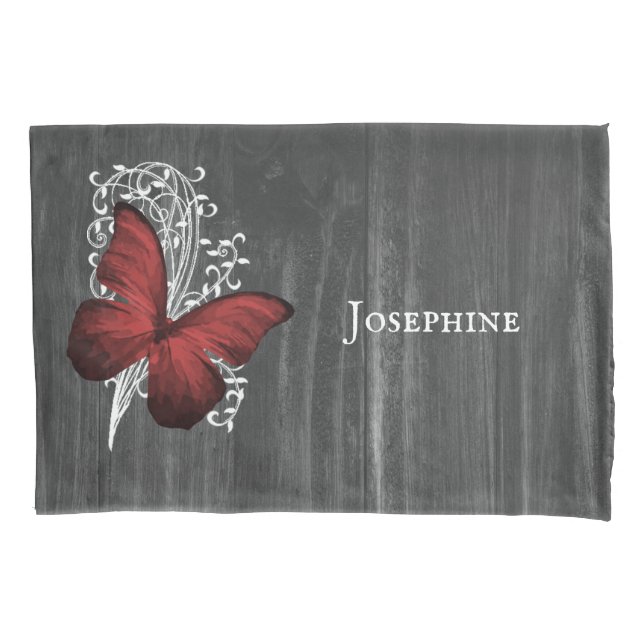 Red Rustic Butterfly Personalized Pillowcase (Front)