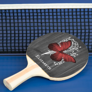 Red Rustic Butterfly Personalized Ping Pong Paddle