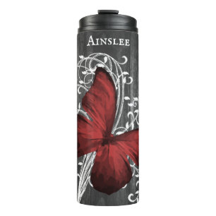 Red Rustic Butterfly Personalized Thermal Tumbler