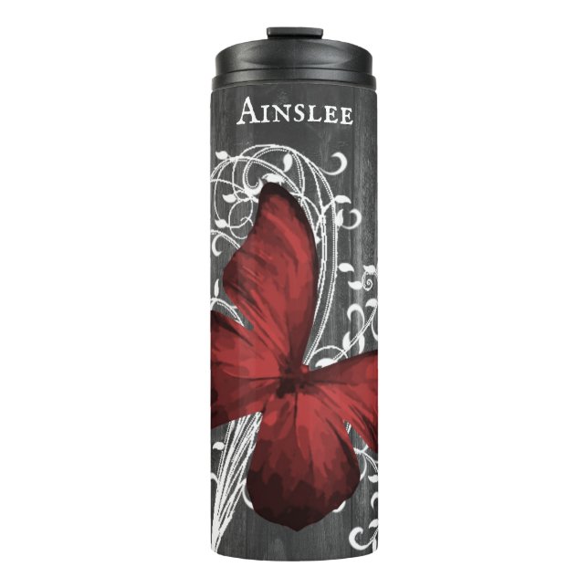 Red Rustic Butterfly Personalized Thermal Tumbler (Front)