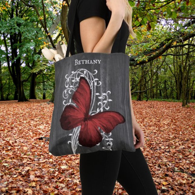 Red Rustic Butterfly Personalized Tote Bag (Red Rustic Butterfly Personalized Tote Bag)