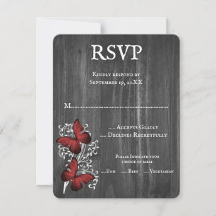 Red Rustic Butterfly Wedding RSVP Card