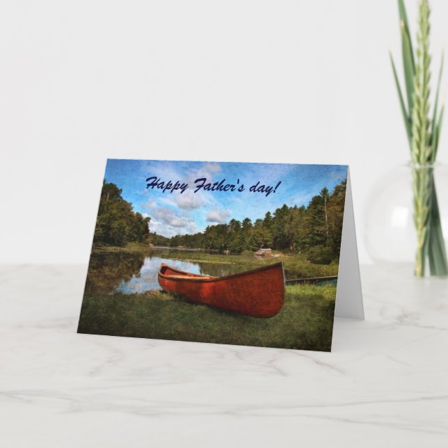 Red rustic canoe on the bank of the lake card (Front)