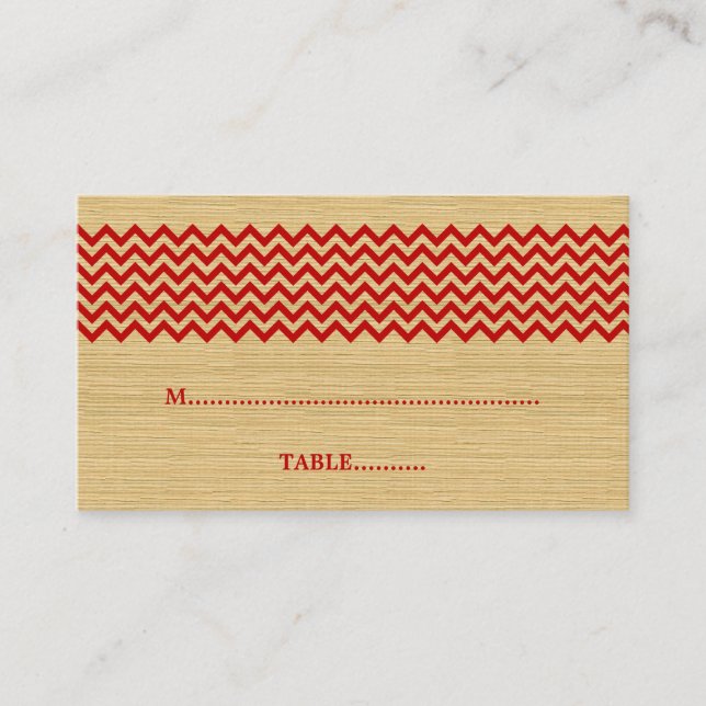 Red Rustic Chevron Wedding Place Card (Front)