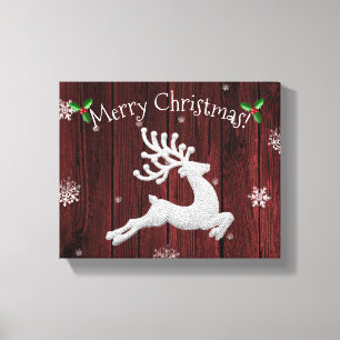 Red Rustic Christmas Reindeer Canvas Print