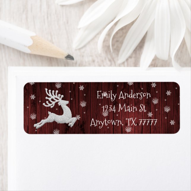 Red Rustic Christmas Reindeer Étiquette de adresse (En situation)