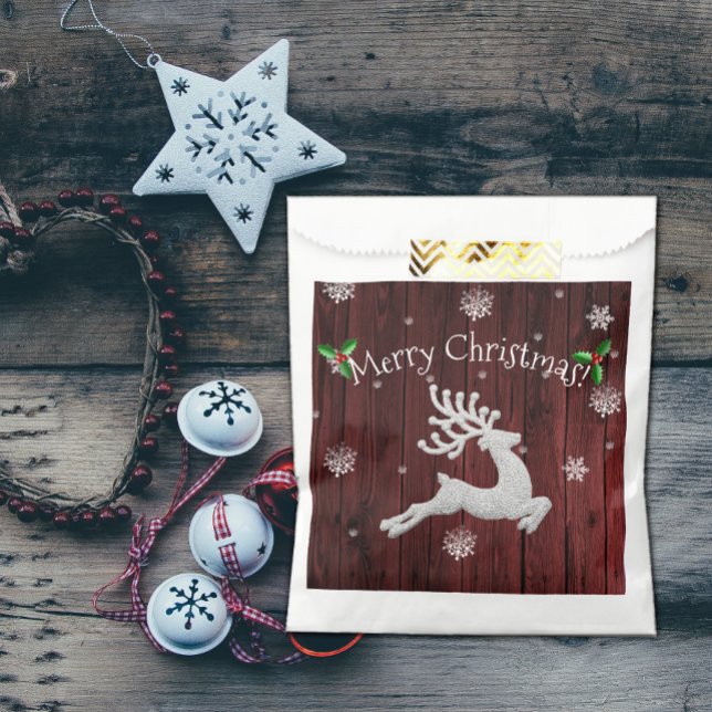 Red Rustic Christmas Reindeer Favour Bags (Red Rustic Christmas Reindeer Favor Bags)