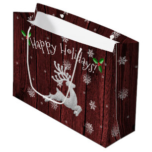 Red Rustic Christmas Reindeer Gift Bag