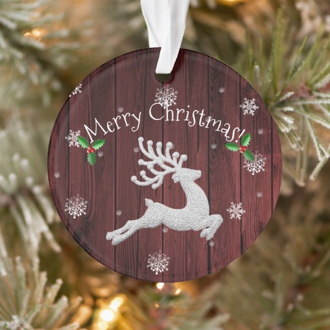 Red Rustic Christmas Reindeer Ornament (Tree)