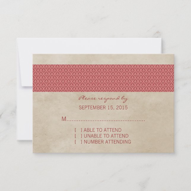 Red Rustic Damask RSVP Card (Front)