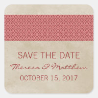 Red Rustic Damask Save the Date Stickers