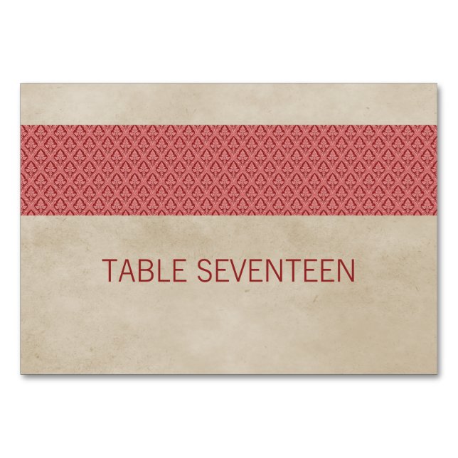 Red Rustic Damask Table Card (Front)