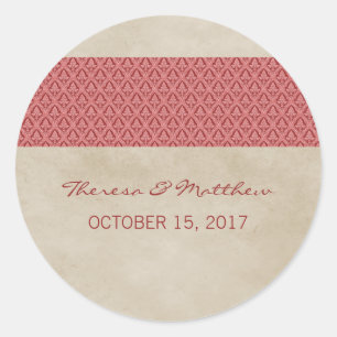 Red Rustic Damask Wedding Stickers