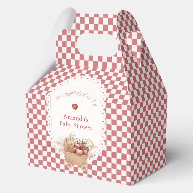 Red Rustic Gingham Boho Apple Baby Shower Favor Box (Front)