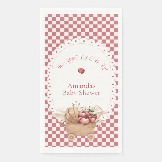 Red Rustic Gingham Boho Apple Baby Shower Napkin (Front)