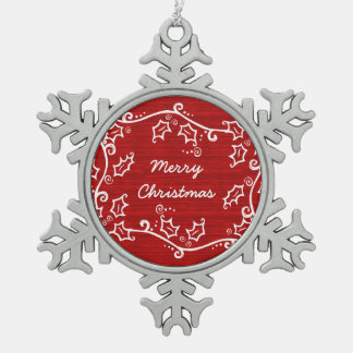 Red Rustic Holly Snowflake Ornament