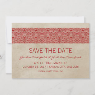 Red Rustic Lace Save the Date Invite