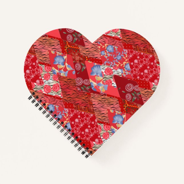 Red , rustic , patchwork notebook (Front)
