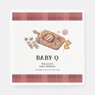 Red Rustic Plaid Country Baby Q Baby Shower  Napkin