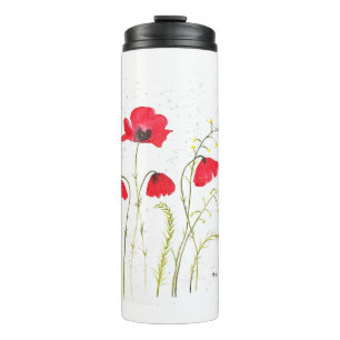 Red rustic poppies flowers thermal tumbler