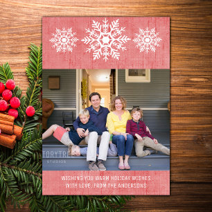 Red Rustic Snowflake Holiday Photo Card