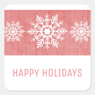 Red Rustic Snowflake Holiday Square Sticker