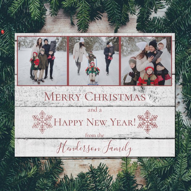 Red Rustic Snowflakes Flat Holiday Photo Card (Red Rustic Snowflakes Holiday Photo Card)