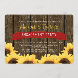 RED RUSTIC SUNFLOWER ENGAGEMENT PARTY INVITATION
