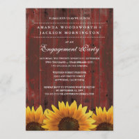 Red Rustic Sunflower Engagement Party Invitations
