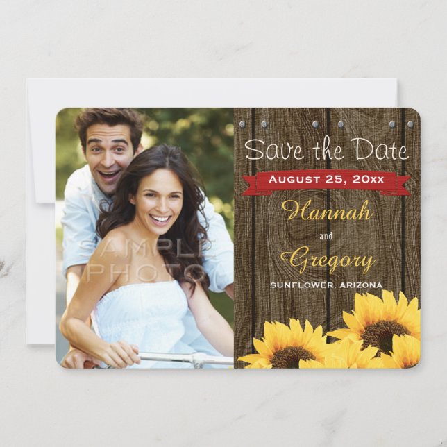 RED RUSTIC SUNFLOWER SAVE THE DATE CARD (Front)