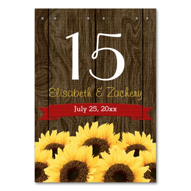 RED RUSTIC SUNFLOWER TABLE NUMBER CARD (Front)