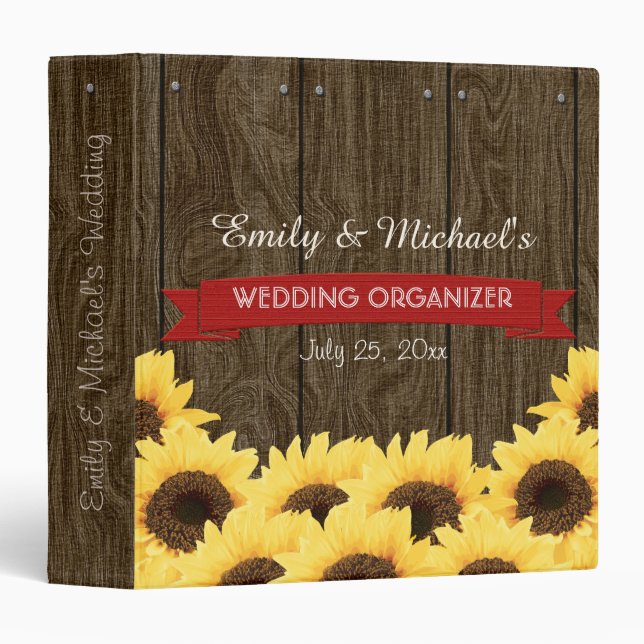 RED RUSTIC SUNFLOWER WEDDING ORGANIZER BINDER (Front/Spine)