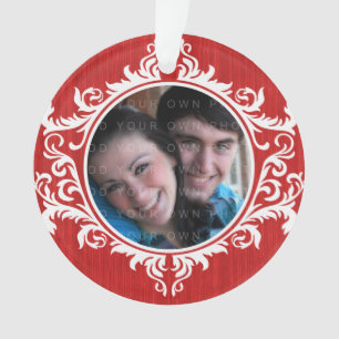 Red Rustic Swirls Holiday Photo Ornament