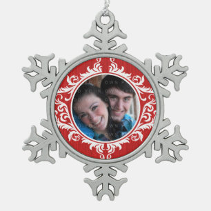 Red Rustic Swirls Holiday Photo Ornament