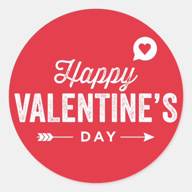 Red Rustic Typography Happy Valentine's Day Classic Round Sticker (Front)