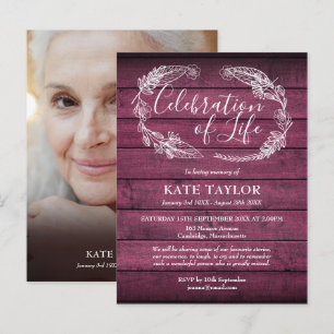 Red Rustic Wood Celebration of Life Photo Announcement Postcard