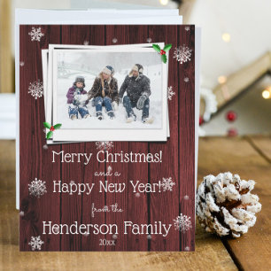 Red Rustic Wooden Flat Holiday Photo Card