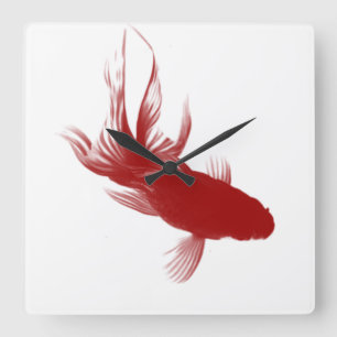 Red Ryukin Goldfish Square Wall Clock