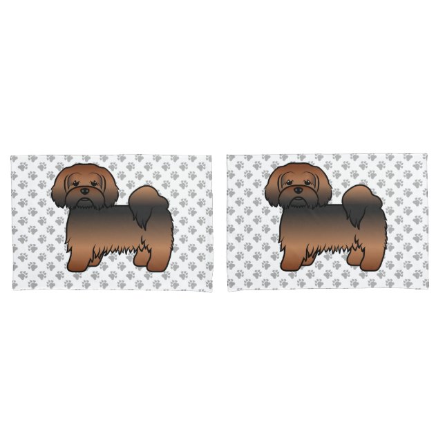 Red Sable Lhasa Apso Cute Cartoon Dog Pillowcase (Front-Set)