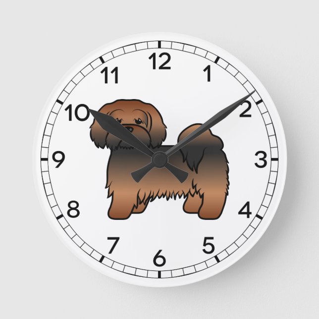 Red Sable Lhasa Apso Cute Cartoon Dog Round Clock (Front)