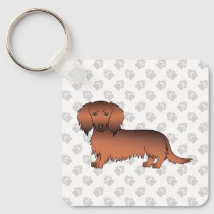 Red Sable Long Hair Dachshund Cartoon Dog & Paws Keychain