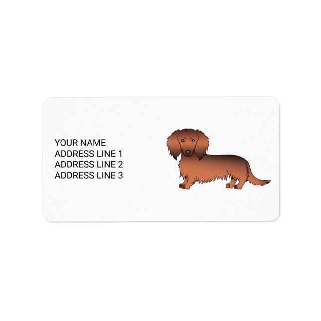 Red Sable Long Hair Dachshund Cartoon Dog & Text Label (Front)