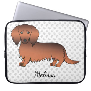 Red Sable Long Hair Dachshund Cartoon Dog & Text Laptop Sleeve