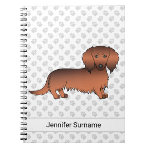 Red Sable Long Hair Dachshund Cartoon Dog & Text Notebook