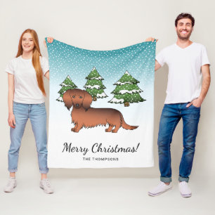 Red Sable Long Hair Dachshund Dog - Winter Forest Fleece Blanket